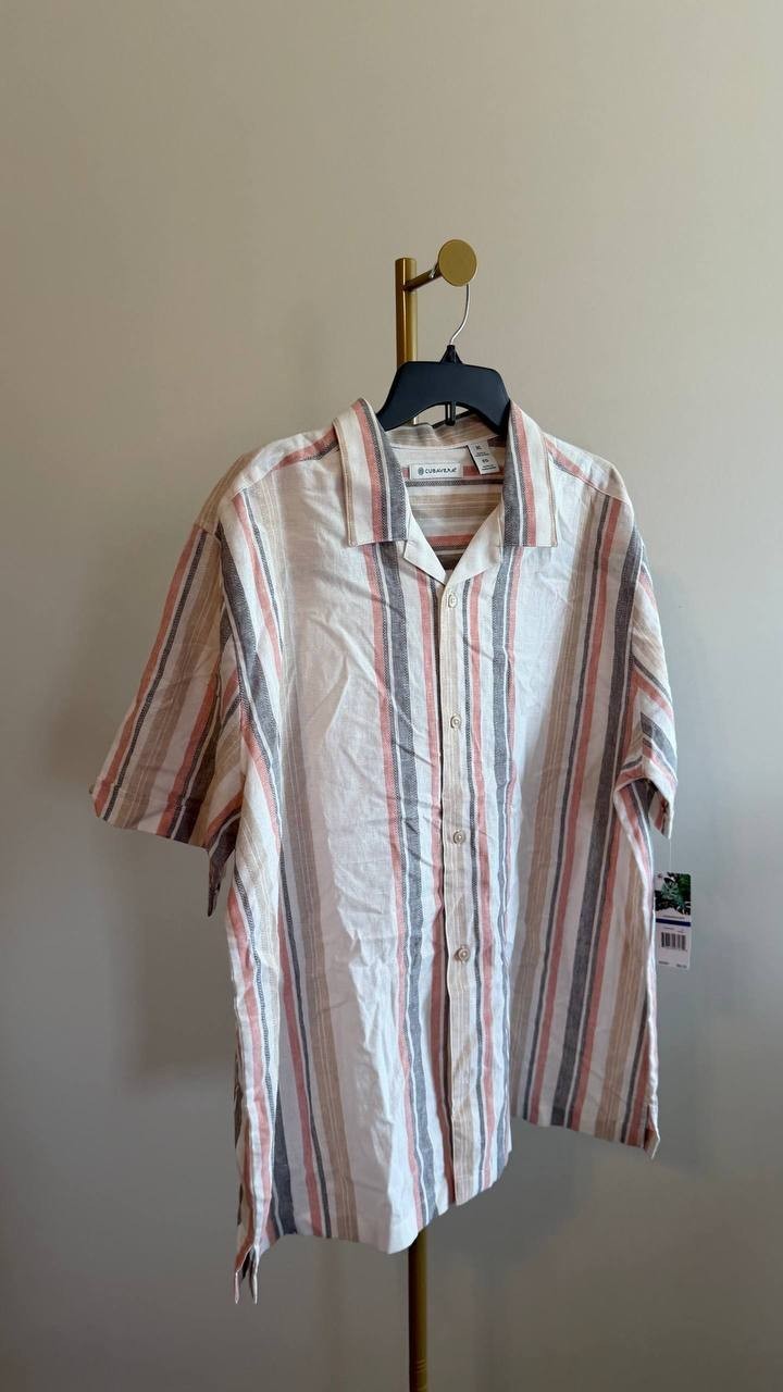 Cubavera Men’s Striped Panel Linen Camp Shirt Short Sleeve XL/EG NWT $80