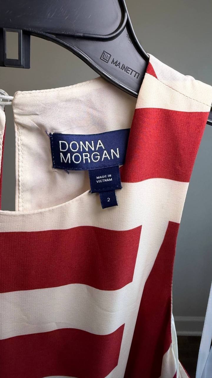 Donna Morgan Crewneck Midi Dress Cream/Dark Red 2 NWT $158