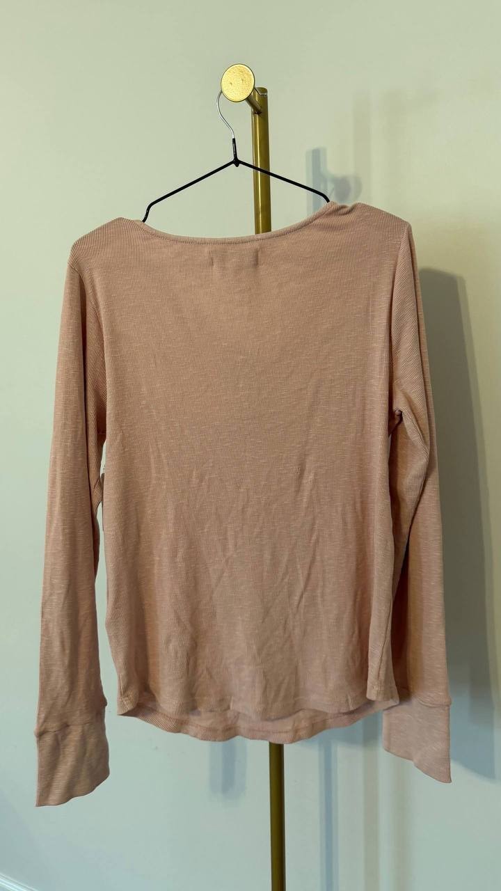 Lucky Brand Lace Yoke Henley Knit Top Rose Smoke L Damaged