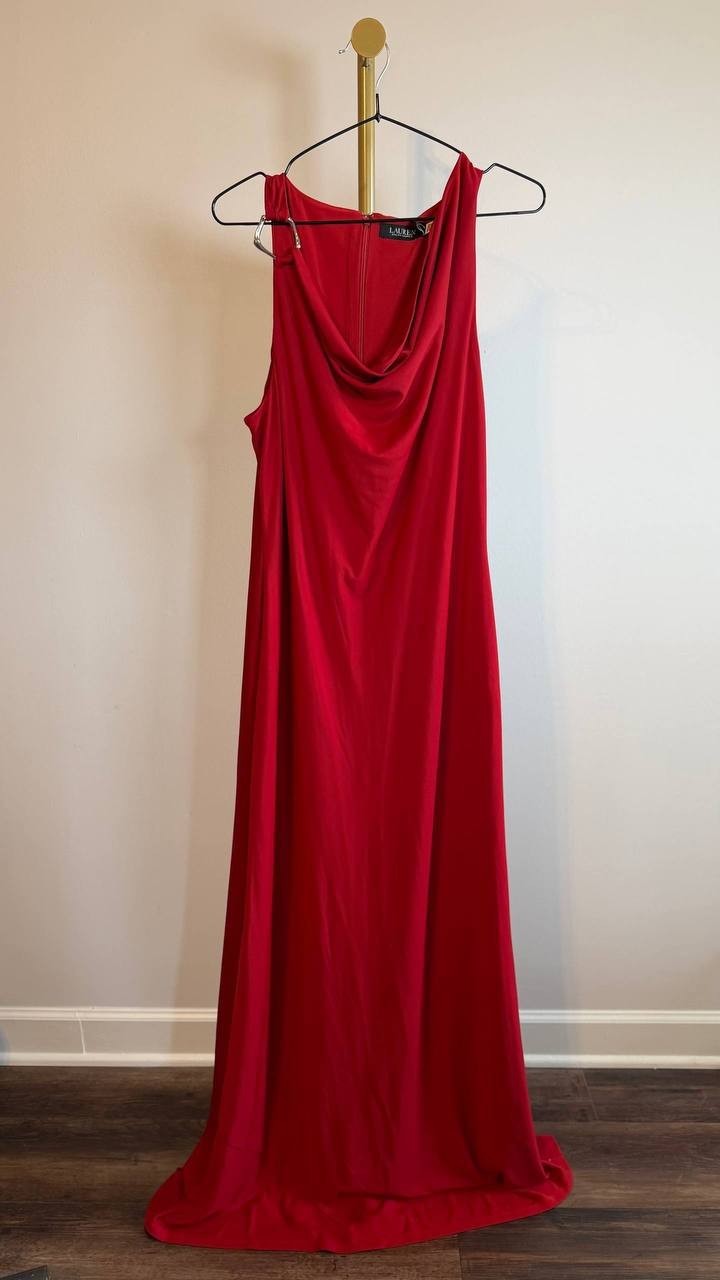 Lauren Ralph Lauren Ring-Trim Cowlneck Gown Red 1st 14 NWT $245