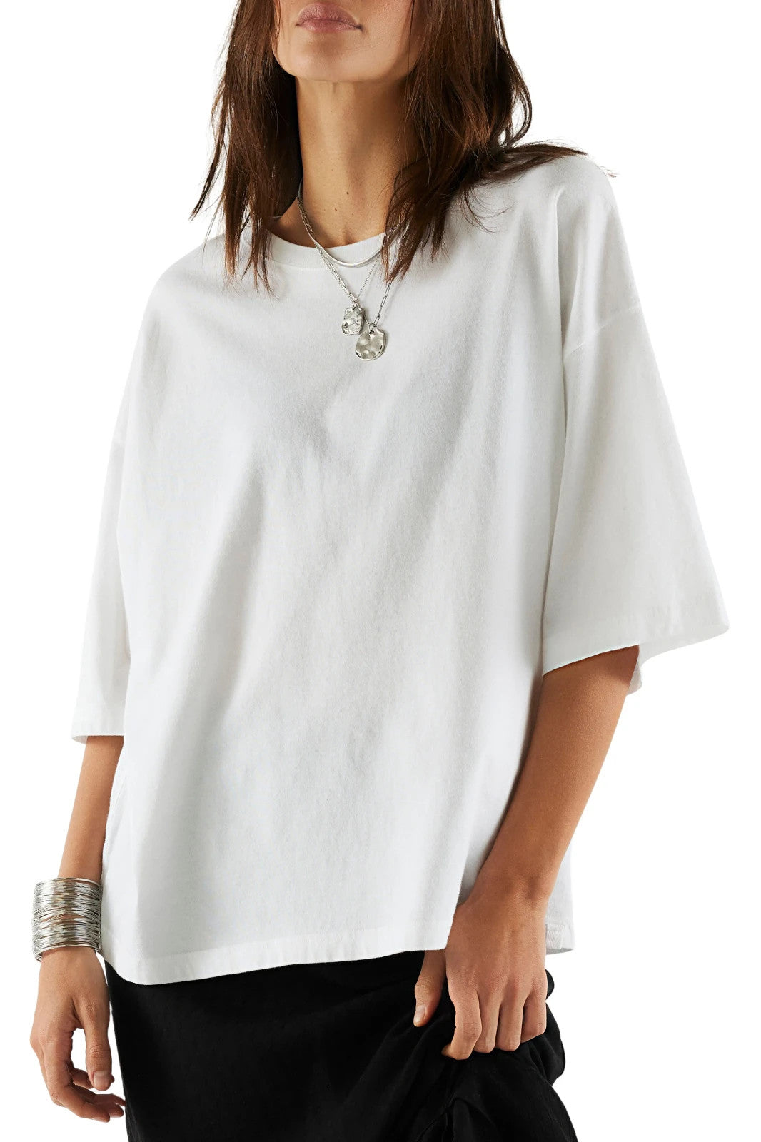 We The Free Oversized 3/4 Sleeve Crew Tee White L NWT $38