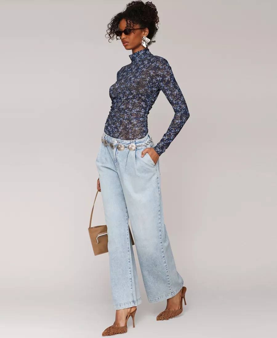 Avec Les Filles Pleat‑Front Wide‑Leg Jeans Blue Size30 NWT msrp$129