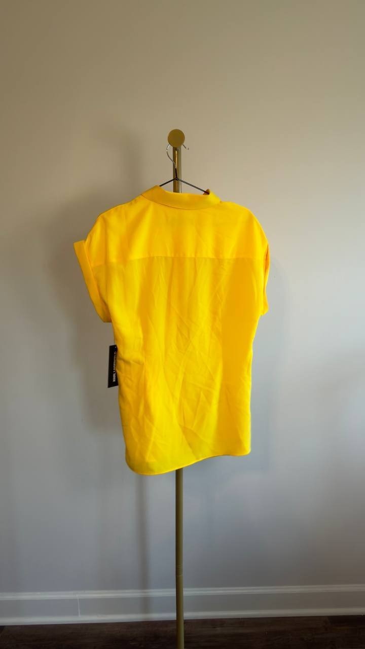 Karl Lagerfeld Paris Asymmetric Button-Front Top Yellow M NWT $99