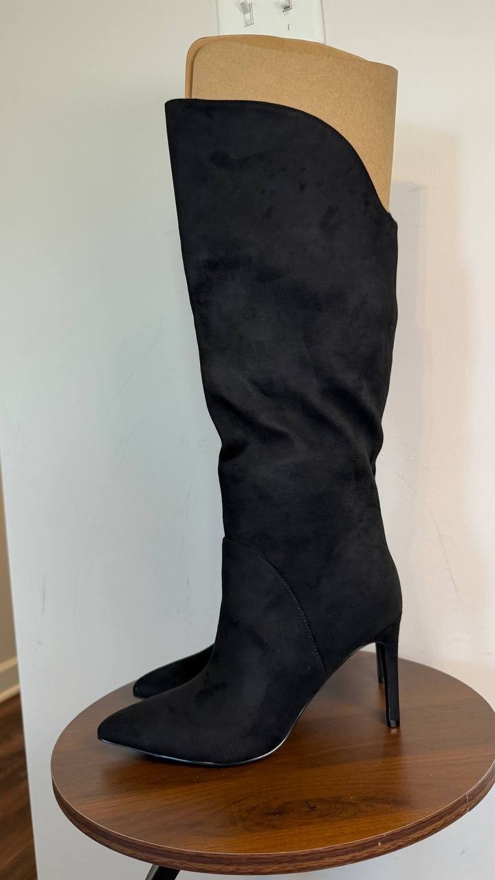 Nine West Razla Wide Calf Knee High Boots Black 7.5M Faux Suede $189 NWB