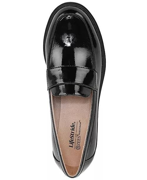 LifeStride Dolce Loafers 8W Black Faux Patent Wedge Comfort NIB msrp$89.99