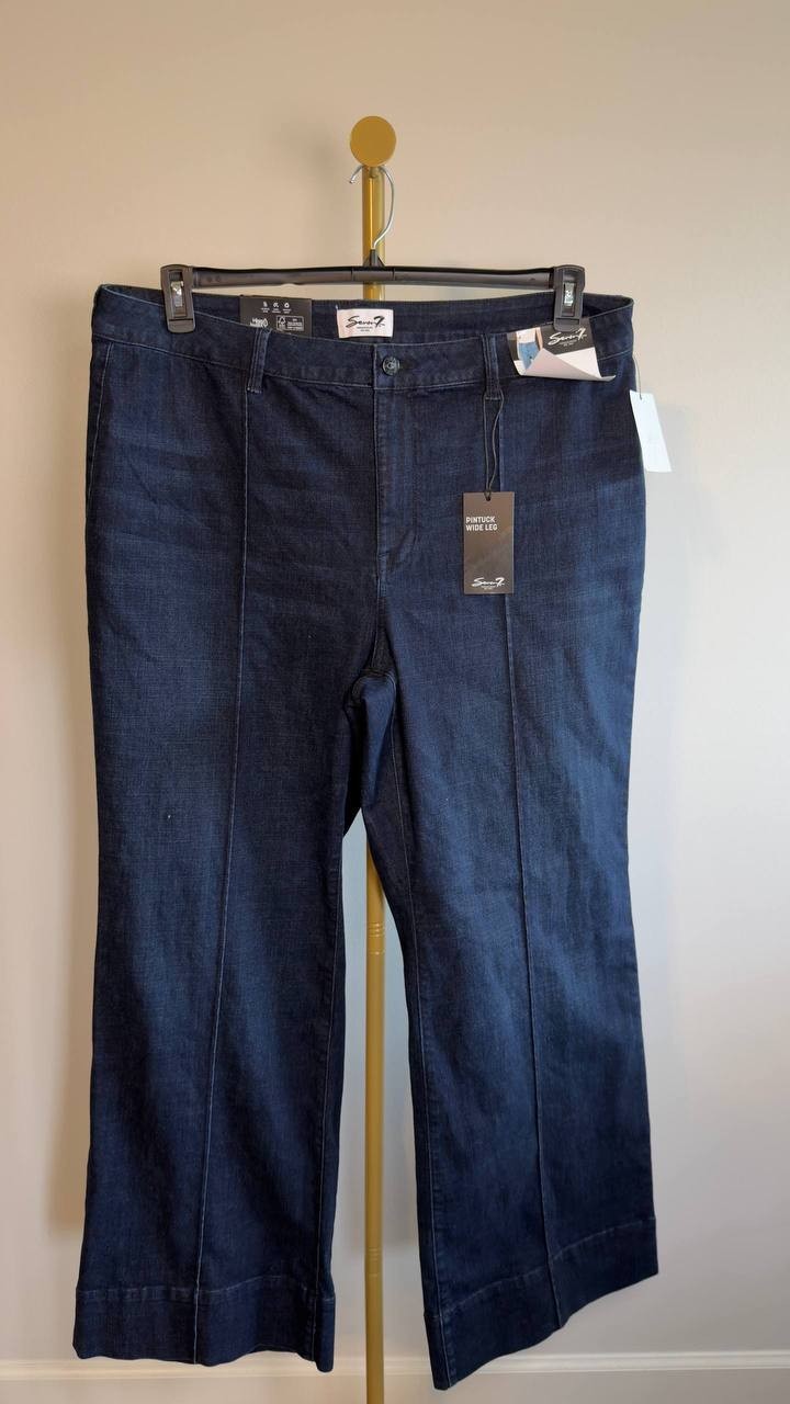 Seven7 Plus Size Pintuck Wide Leg Jeans Cruella Dark Wash 20W NWT $89