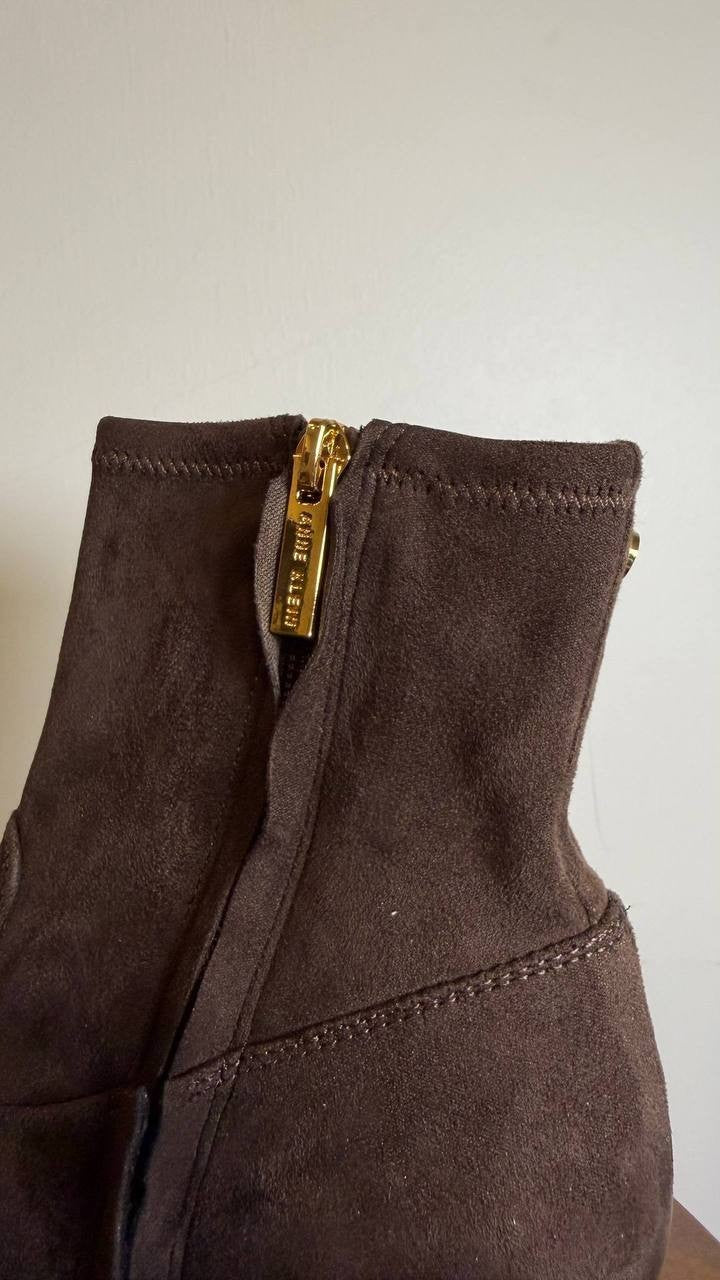 Anne Klein Paidge Bootie Dark Brown 8M Fabric Sock Fit Booties NWB MSRP $109