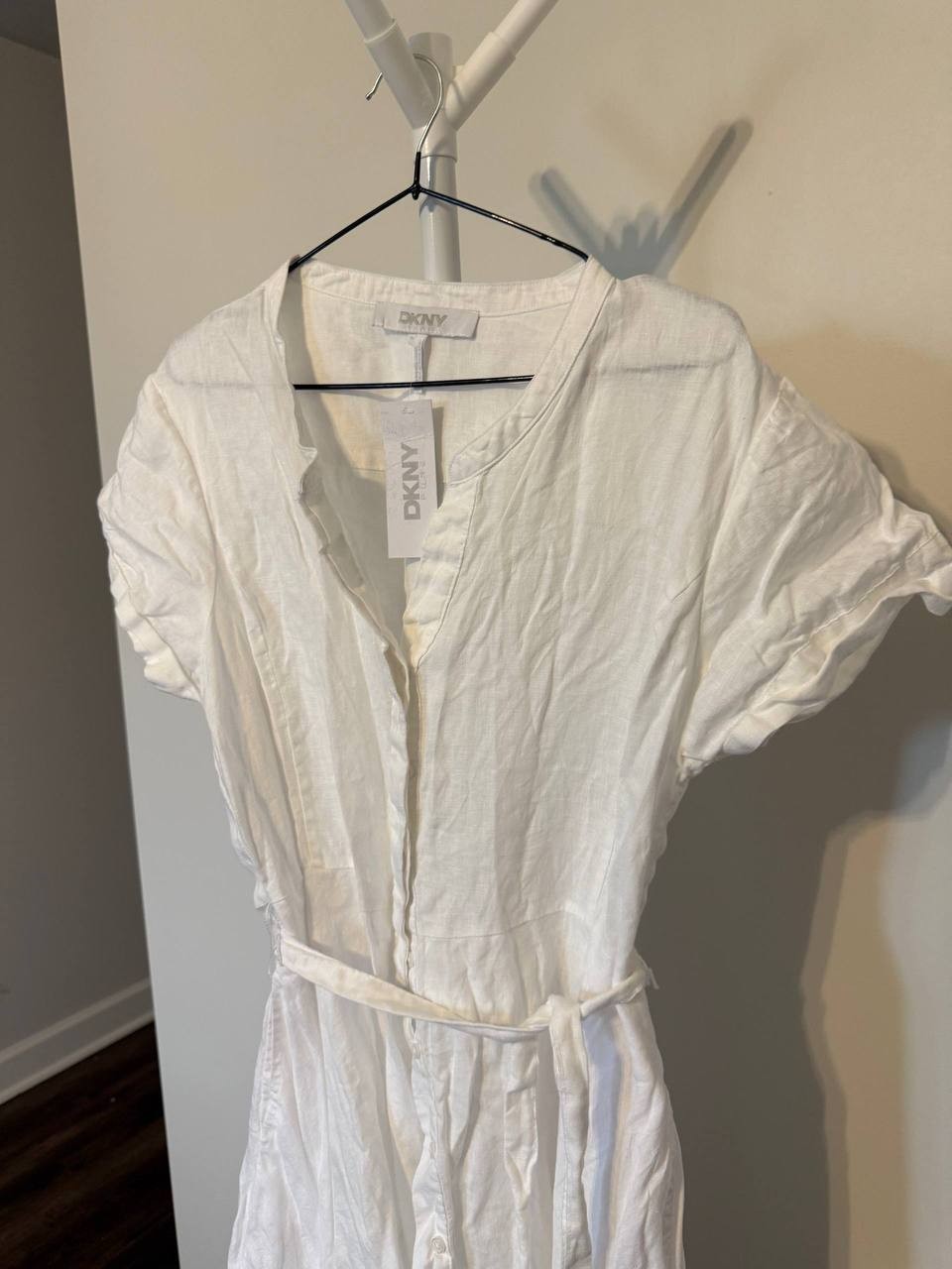 DKNY Asymmetric Linen Shirtdress – Natural – Size 16 – NWT