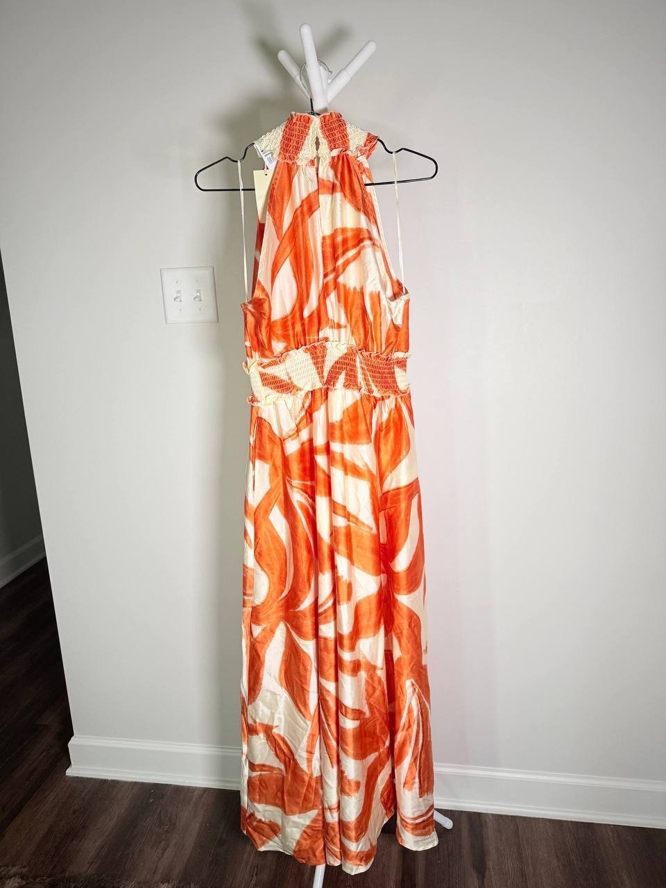 Melloday Geo Mock Neck Maxi Dress –Orange Print– Size S – NWT – $99