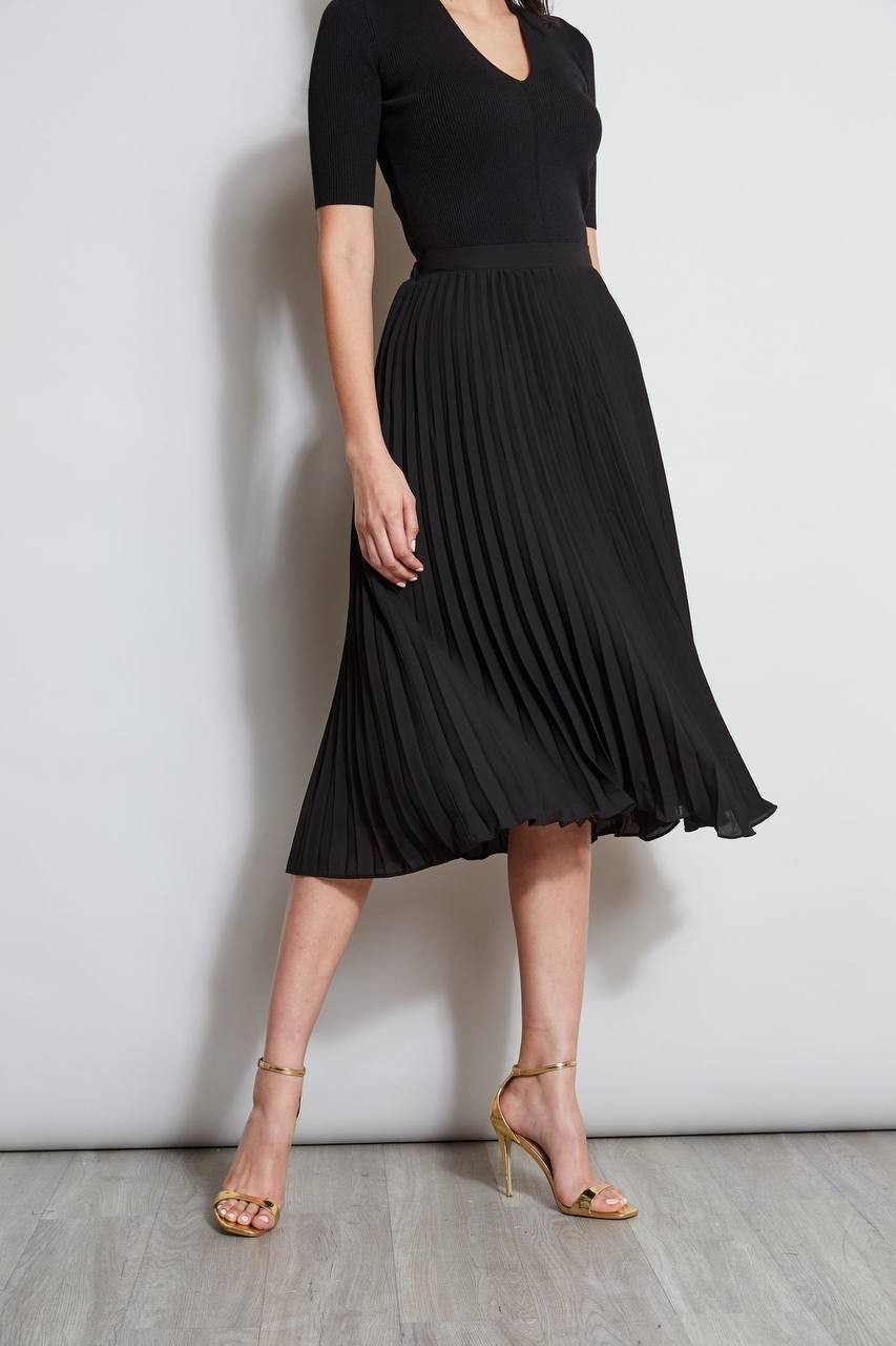 T Tahari Women’s Pull-On Pleated Midi Skirt Black SP $88 NWT