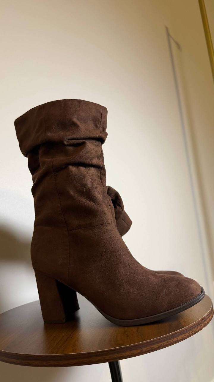 Style&Co Reneee Boots 7.5M Dark Roast Scrunch Mid‑Shaft Block Heel NIB msrp$89