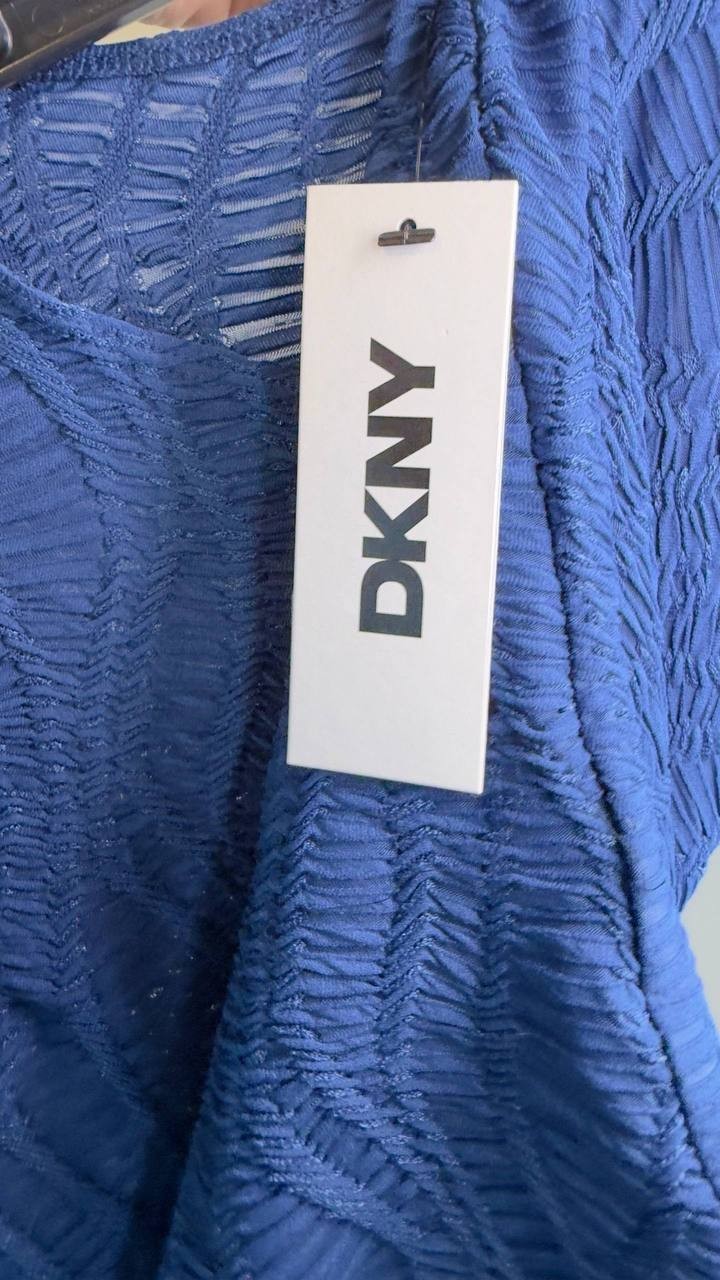 DKNY Texture Knit Boat‑Neck Top Cadet Blue S NWT $69