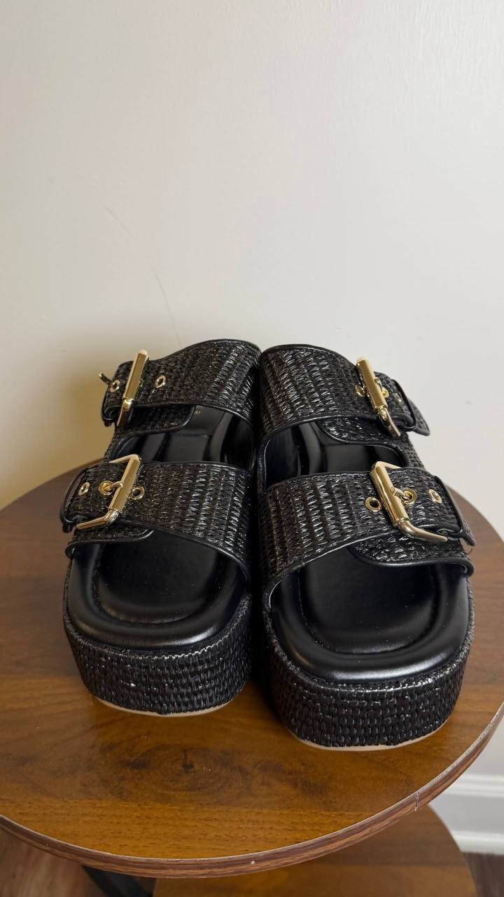 Marc Fisher Black Wedge Sandals 9M New in Box MSRP $150