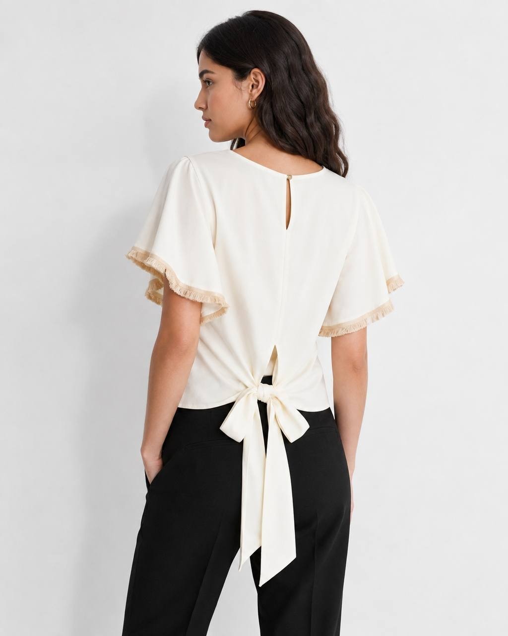 Rivir Woven Short Sleeve Ruffle Top Cream M NWOT $65
