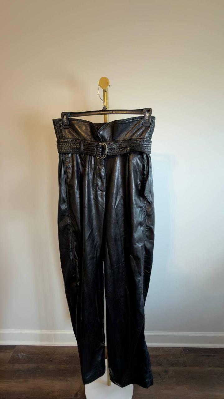 BOSS Faux Leather Straight-Leg Pants with Belt Black Size 10 NWT $149