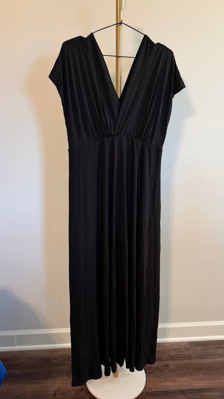 24Seven Comfort Apparel Women’s Cap Sleeve V‑Neck Maxi Dress Black 1X $92.99 NWT