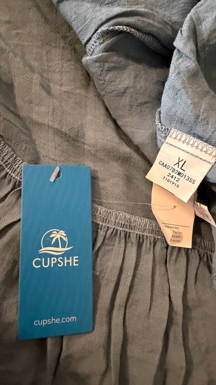Cupshe Blue Ruffled Swim Cover‑Up Dress Size XL NWT Beachwear Summer msrp$53