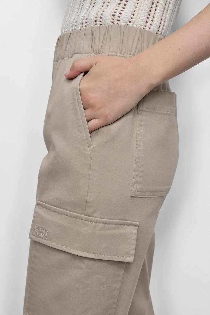 DKNY High-Rise Cargo Jogger Pants Women Pebble Beige Size L NWT Cotton New