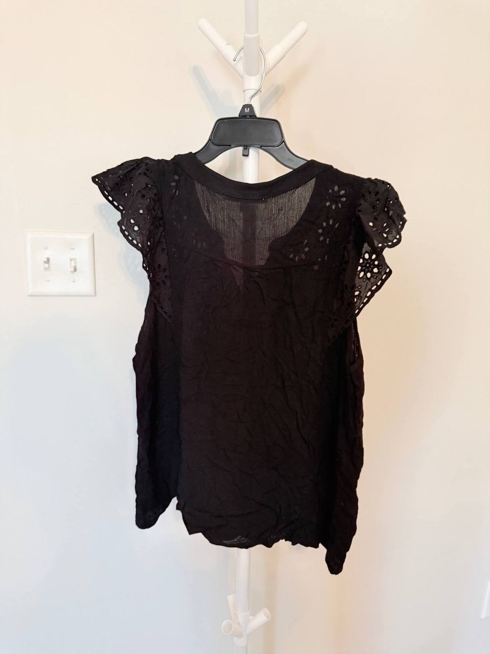 Stella + Ginger Eyelet‑Sleeve Textured Blouse – Black – Size XL – NWT – $24