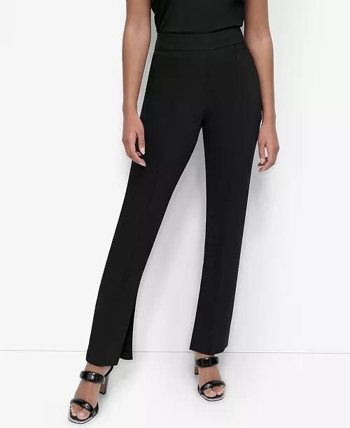 DKNY Split‑Hem Elasticated‑Back Ankle Pants Black 16W NWT $119