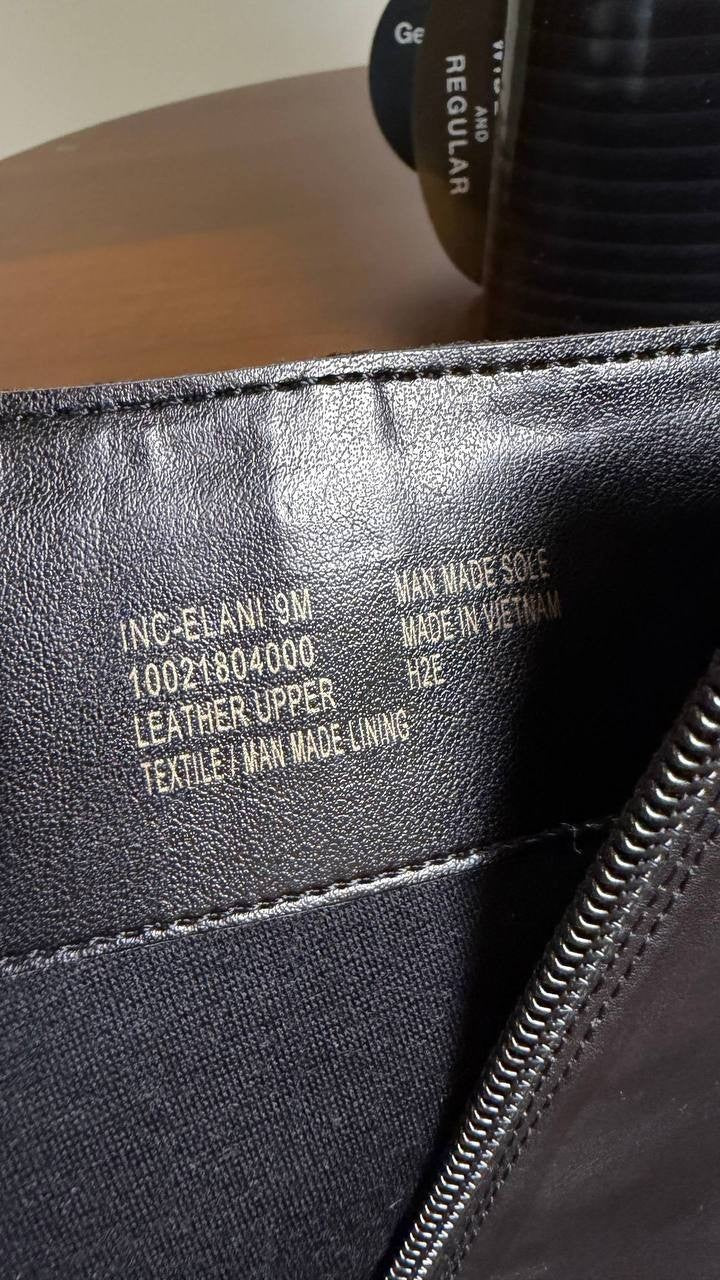 INC Elani Boots 9M Black Beauty Leather Knee‑High Square Toe NIB msrp$189.90