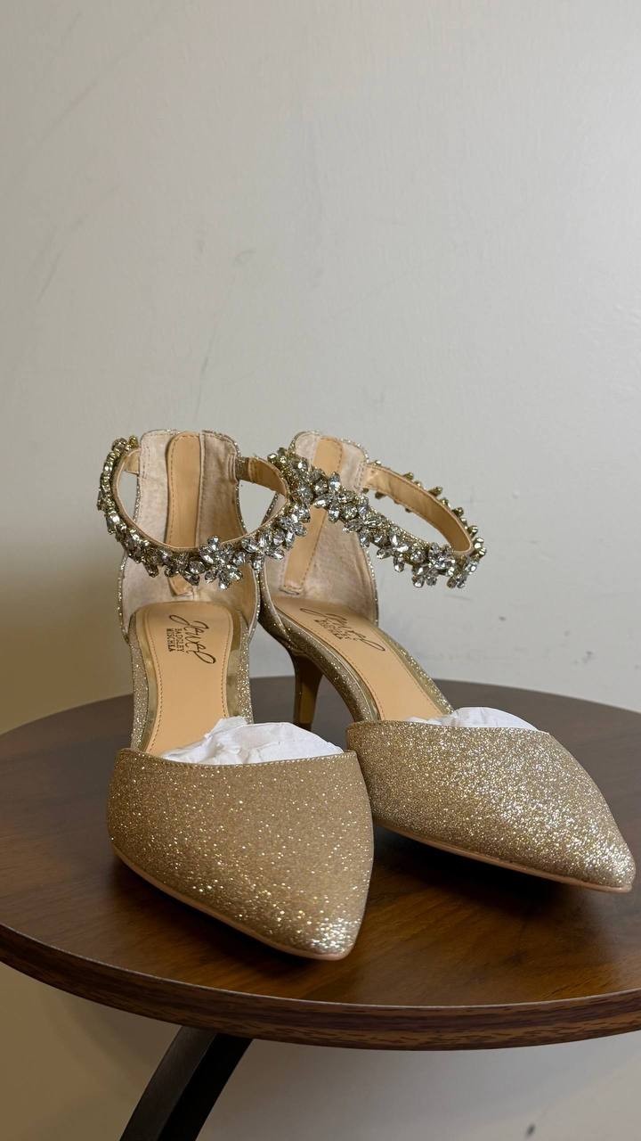 Jewel Badgley Mischka Raleigh Pumps Gold Glitter 7 Man‑Made MSRP $109 NWB