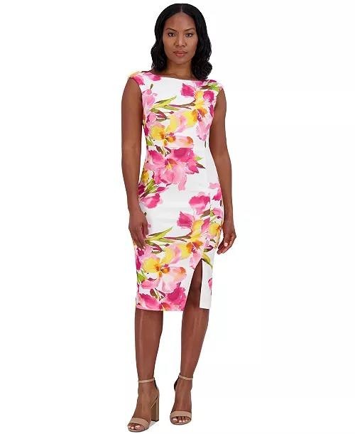 Eliza J Boat-Neck Sleeveless Floral Sheath Dress Floral 8 NWT $128