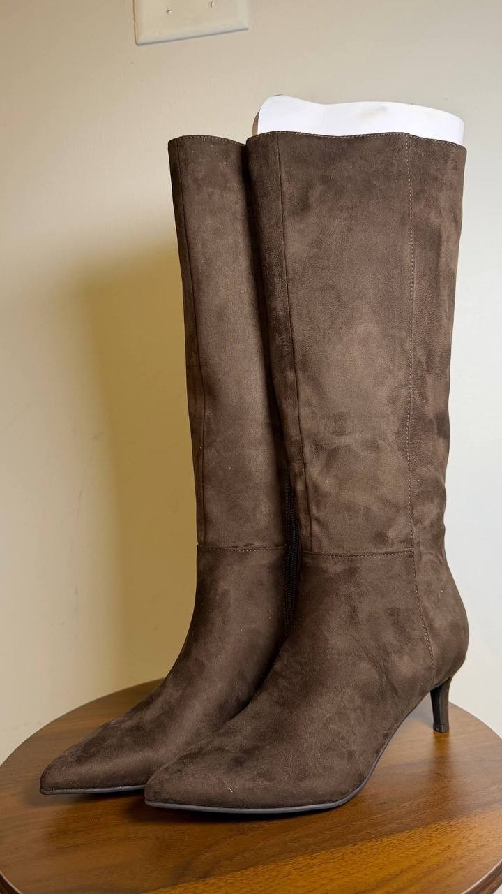 Marc Fisher Glint Boots 6M Dark Brown Textile Kitten Heel NIB msrp$179