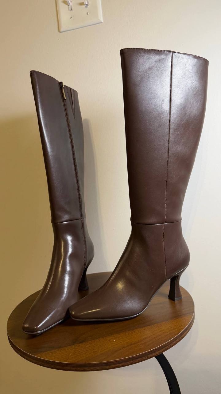 Anne Klein Perfektion Boots 6 Black Man‑Made Knee‑High Snip Toe NIB msrp$159