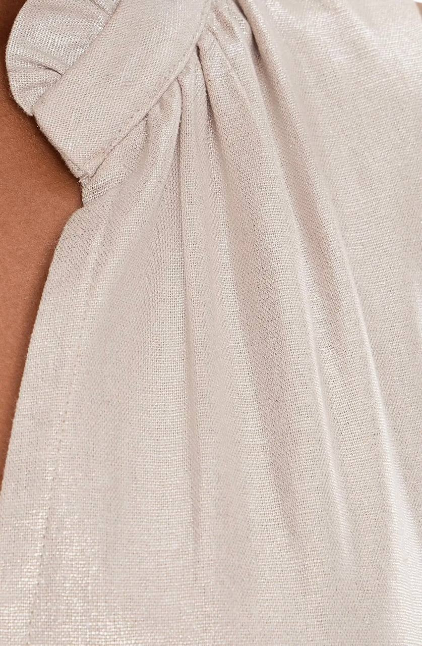 Vince Camuto Tiered Ruffle Maxi Dress Smocked Waist Neutral XL NWT $129