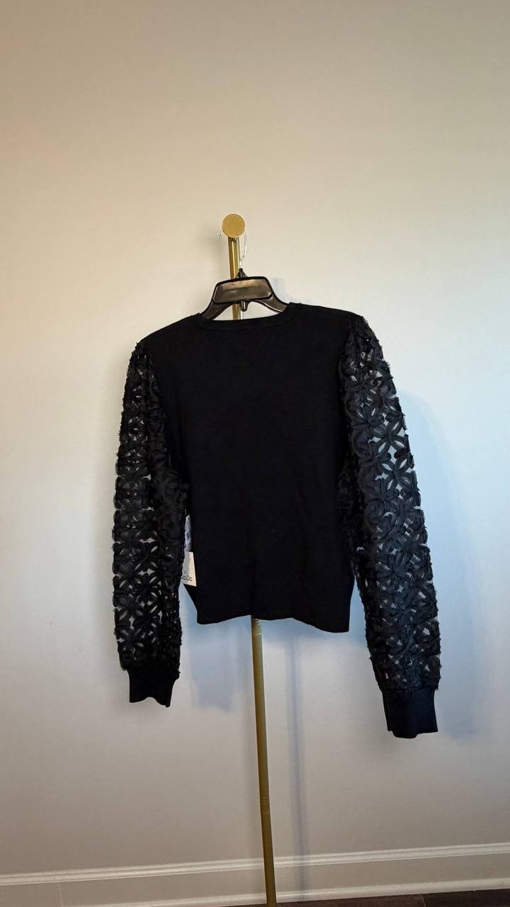CeCe 3D Floral Lace Mixed Media Sweater Black XL NWT $89
