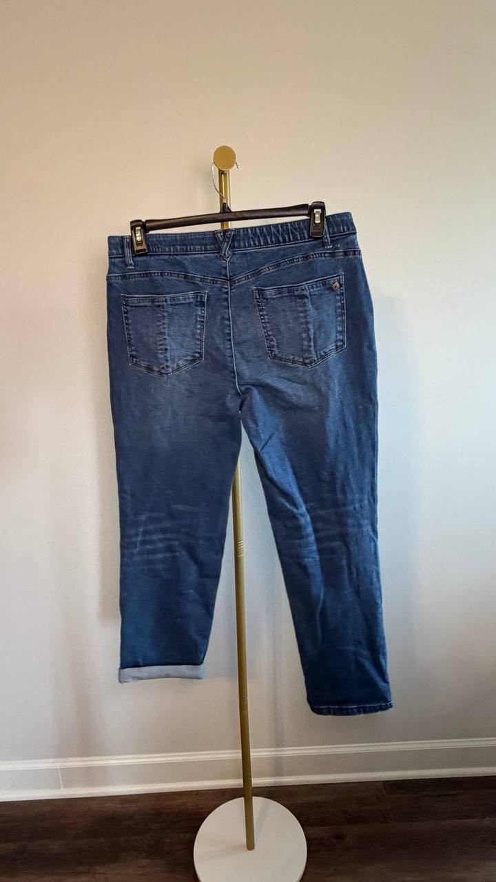Democracy “Ab”solution Mid‑Rise Girlfriend Jeans Side Entry Blue 14 NWT $88