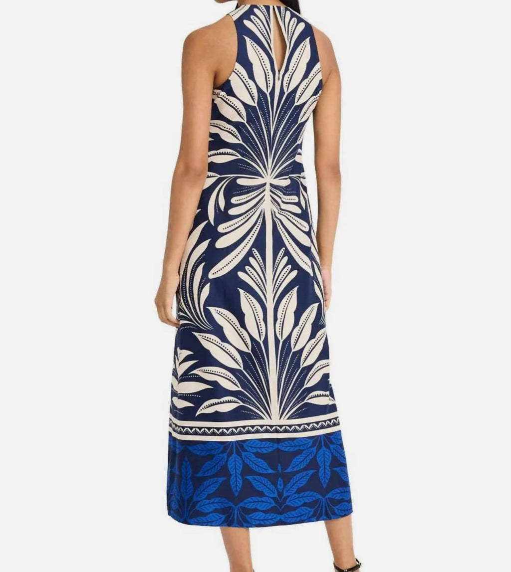 Donna Morgan Printed Column Dress Navy NWT Sizes 4 6 14 MSRP $178