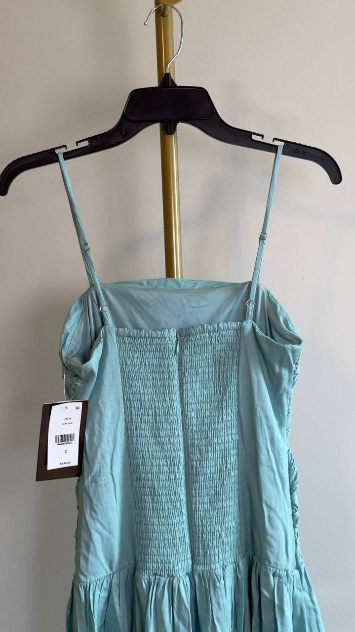 Taylor Shirred Drop Waist Square Neck Midi Dress Seafoam 2 NWT $139