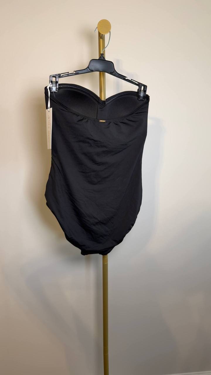 Anne Cole Twist Front Shirred Bandeau One Piece Swimsuit Black 10 NWT $88