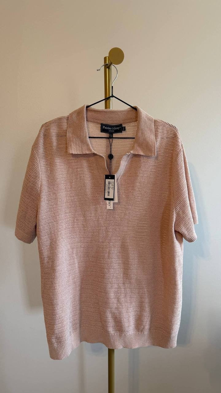 Paisley & Gray Men’s Slim Fit Open Collar Knit Polo Sweater XL $85 NWT