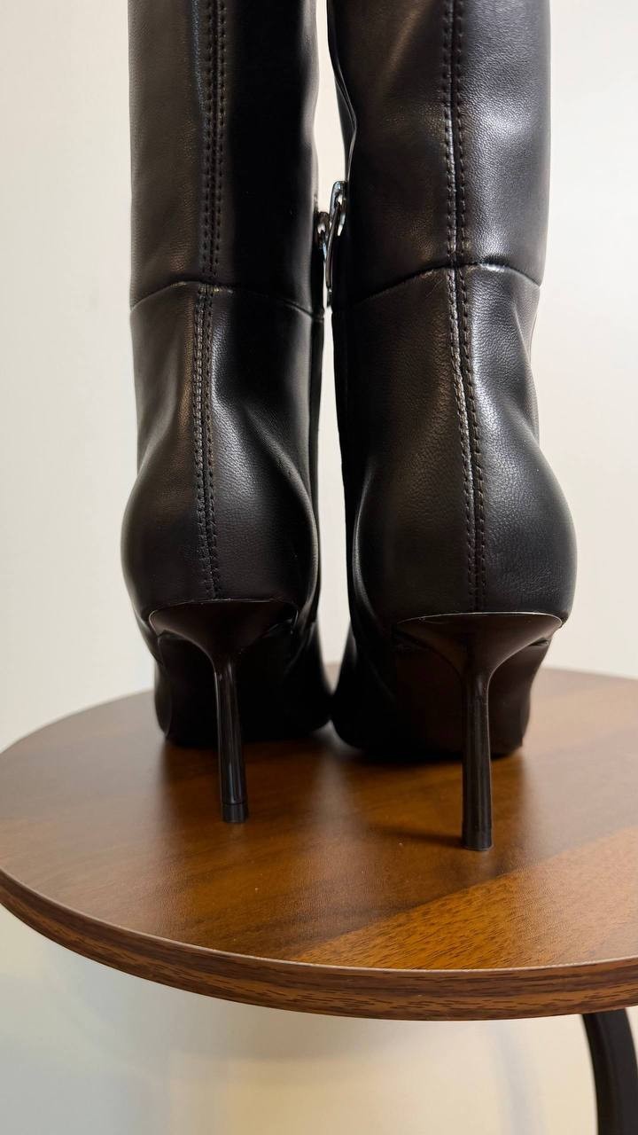 Nine West Nomas Boots 5M Black Leather Knee‑High  Stiletto NIB  msrp$249