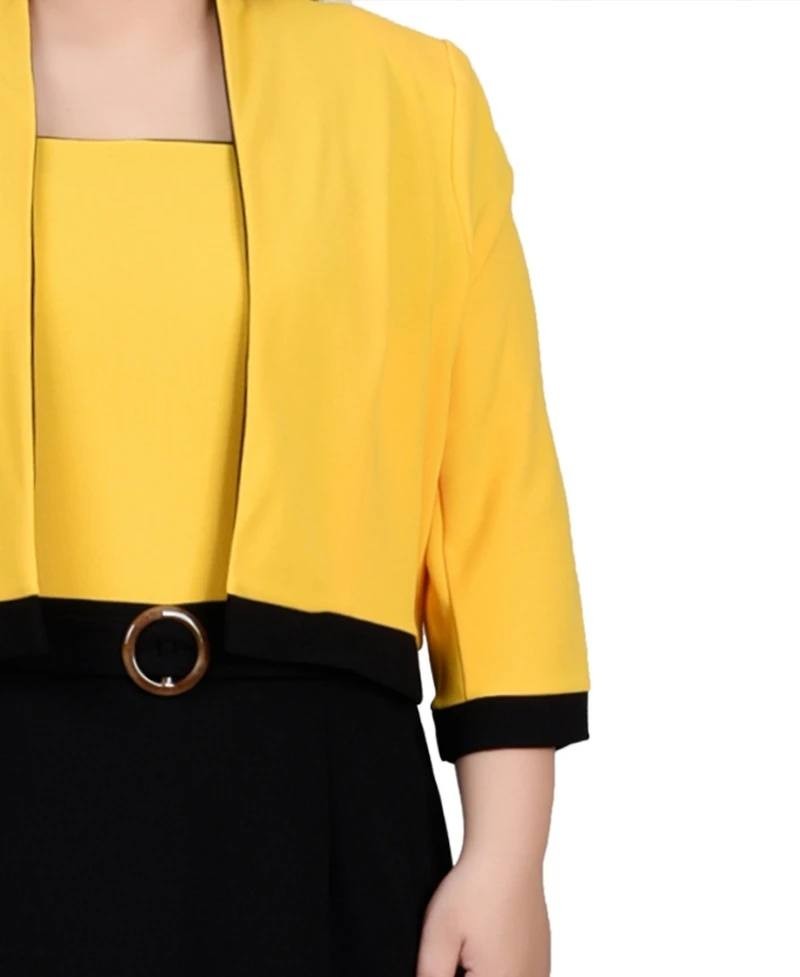 NY Collection 2‑Piece Colorblocked Dress Set Black Lemon 18W NWT $46.99