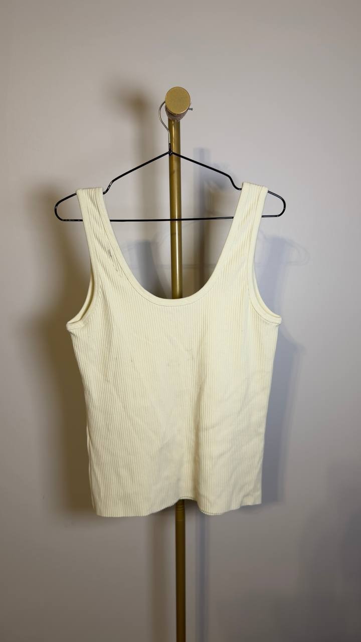 Vince  Women’s  Ribbed  Cotton‑Blend  Henley  Tank  Sun  Ivory  M  NWT  $148