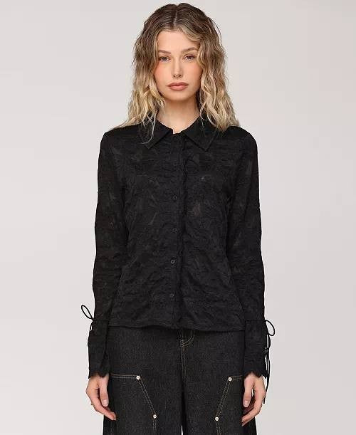 Avec Les Filles Button‑Front Flared‑Sleeve Lace Shirt – Size L – NWT – $109