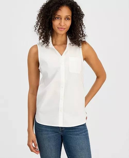 Nautica Cotton Sleeveless Button‑Front Top Bright White L NWT $59.50