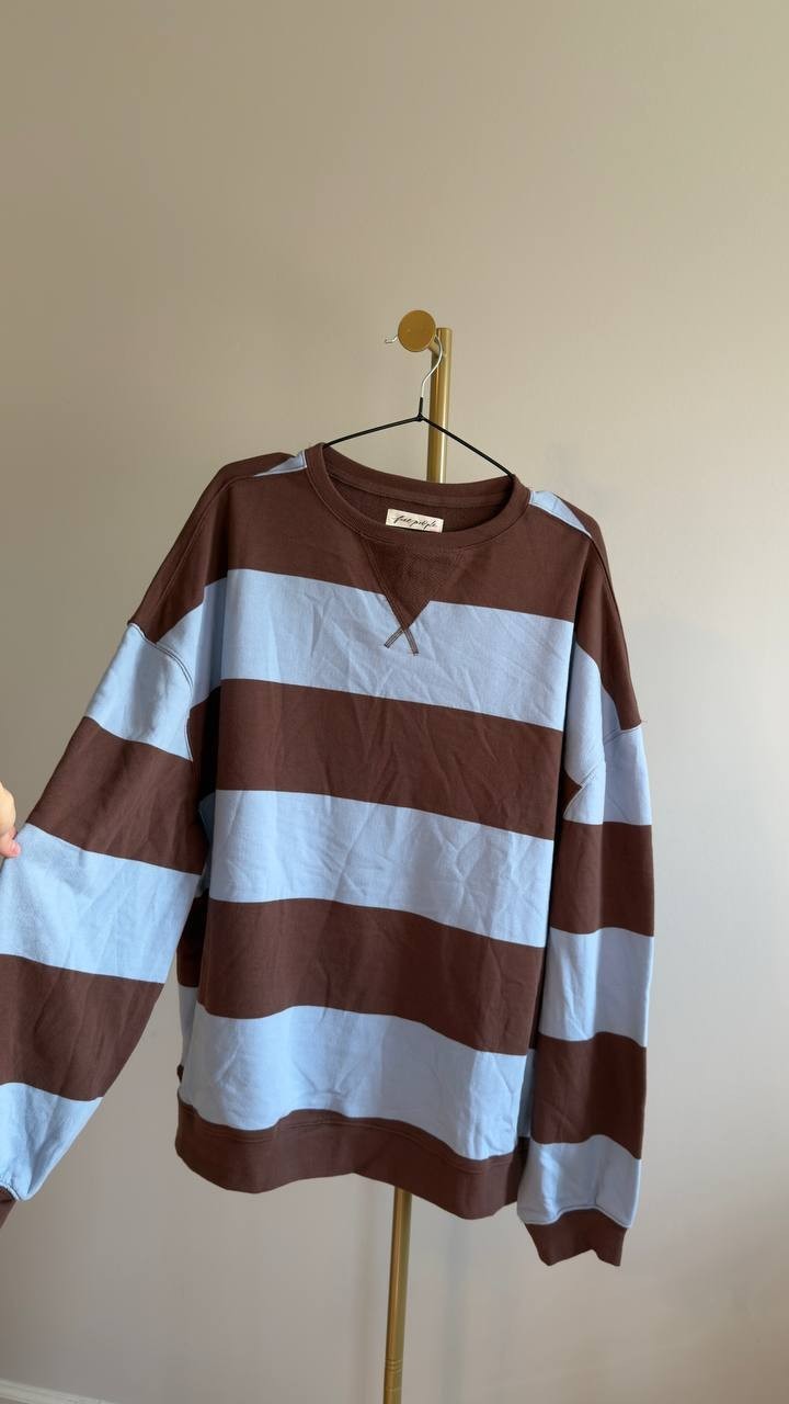 Free People  Striped Oversized Crewneck Periwinkle  Combo M NWT $98
