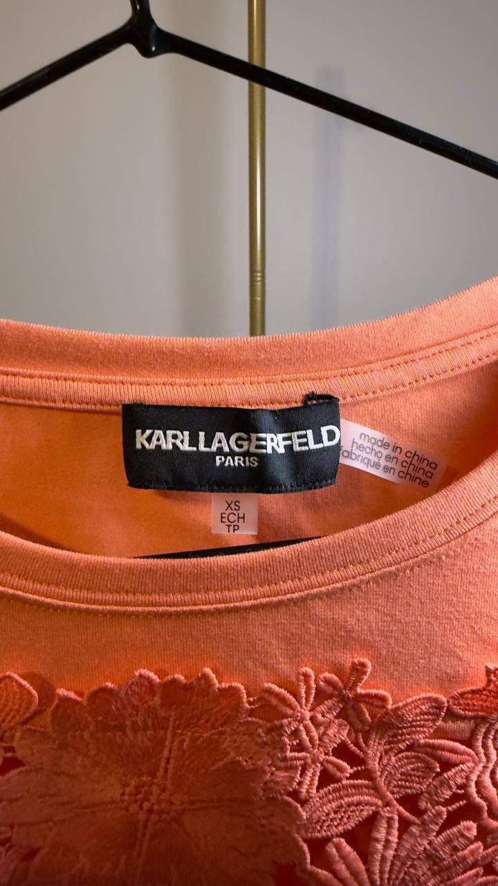 Karl Lagerfeld Lace‑Trim Knit Top Orange XS NWOT $99