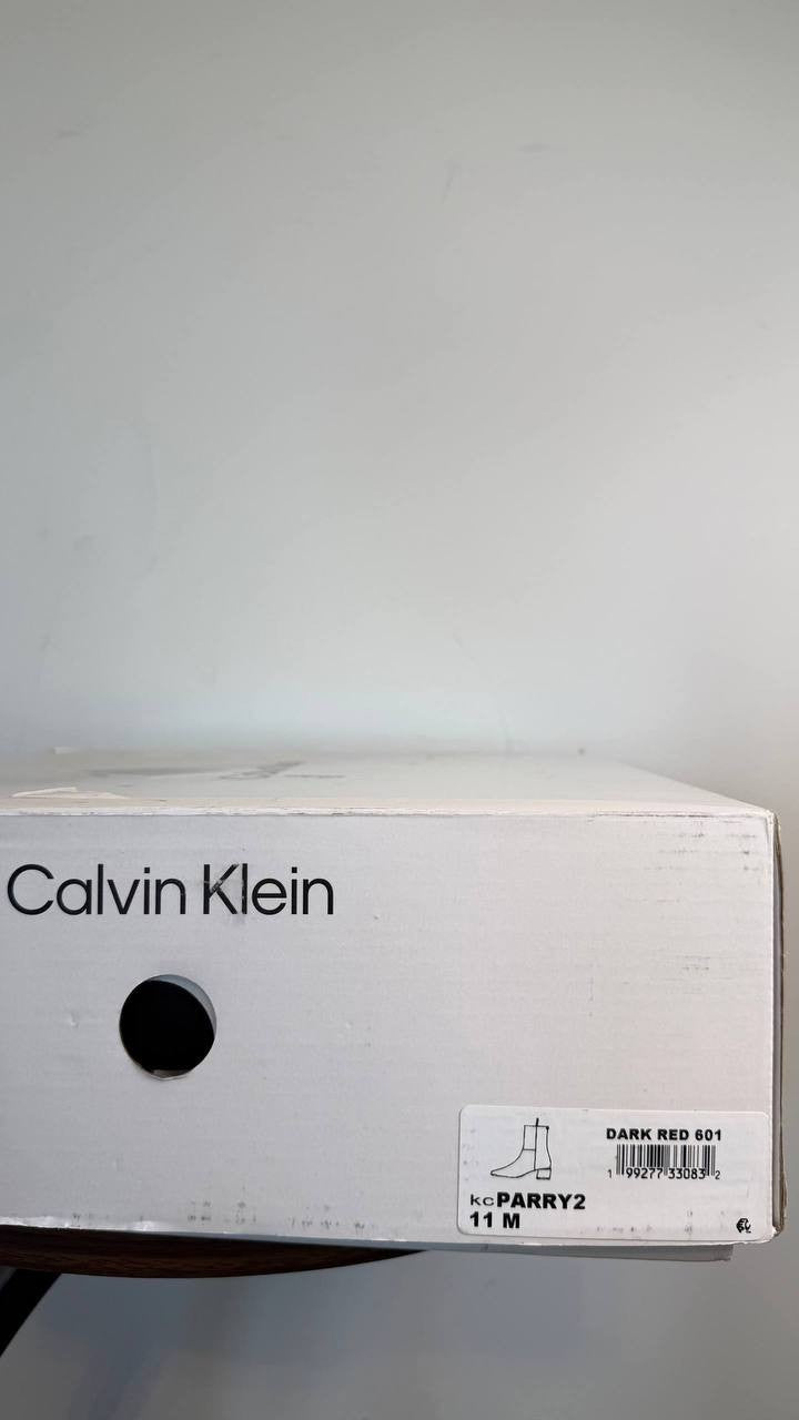 Calvin Klein Parry Block Heel Ankle Booties Dark Red 11M Man‑Made $129 NWB