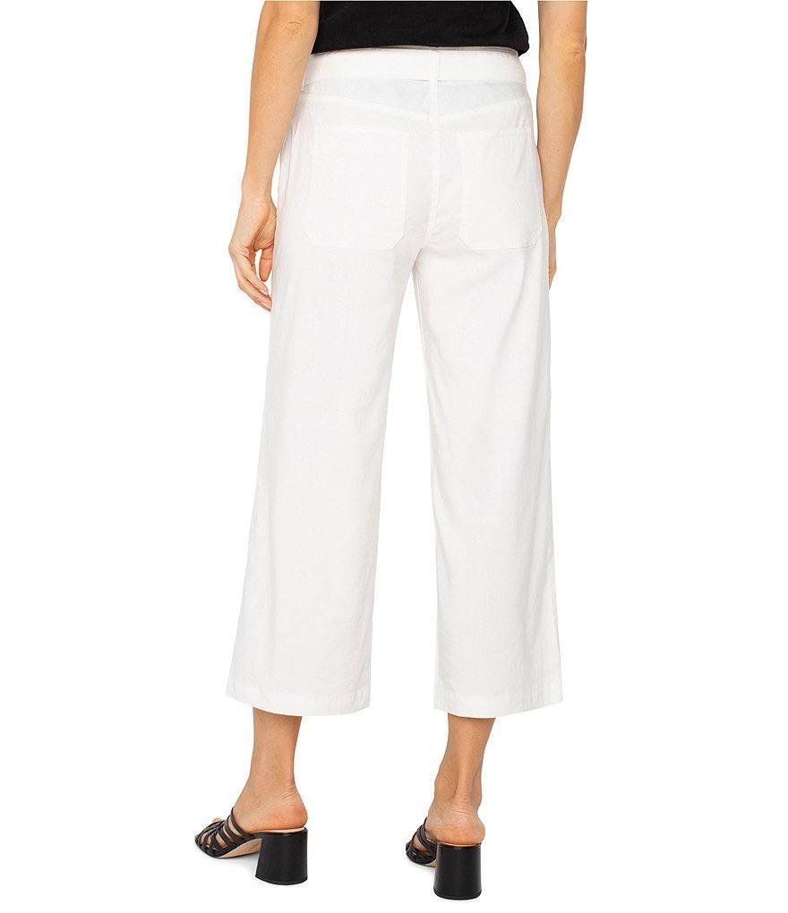 Liverpool Linen Blend Belted Wide-Leg Cropped Pants White, Size 14, NWT