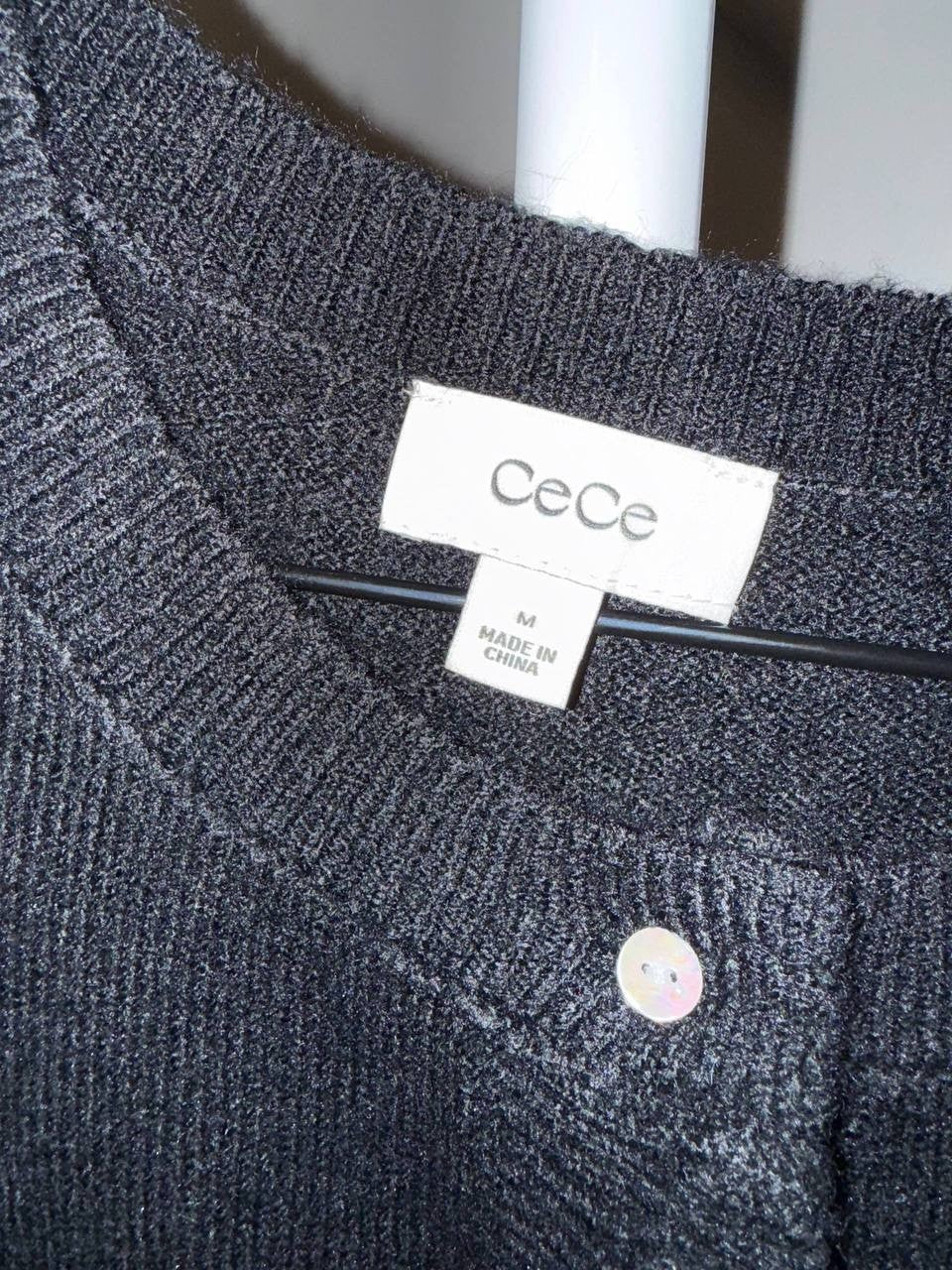 CeCe Ruffle‑Edge Long‑Sleeve Cardigan – Black – Size M – NWT – $89