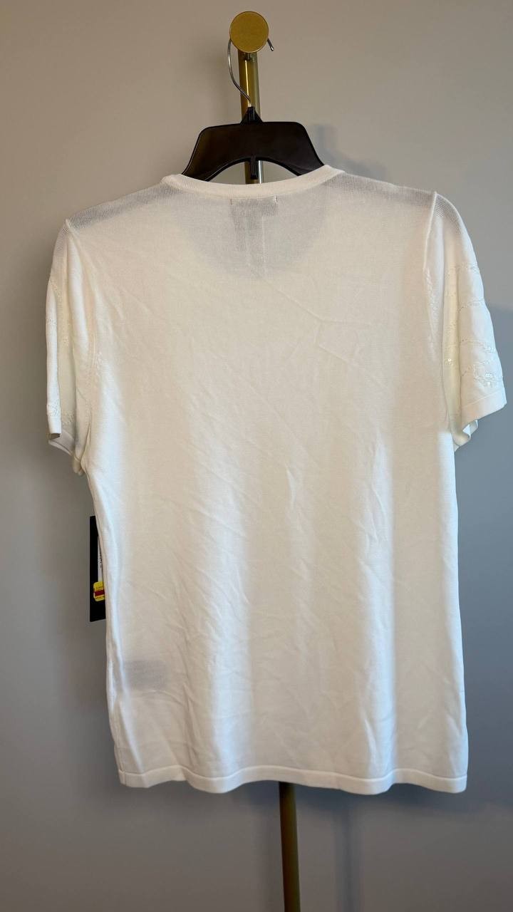 Donna Karan NY Short-Sleeve Sequin Detail Sweater Cream M NWT $99