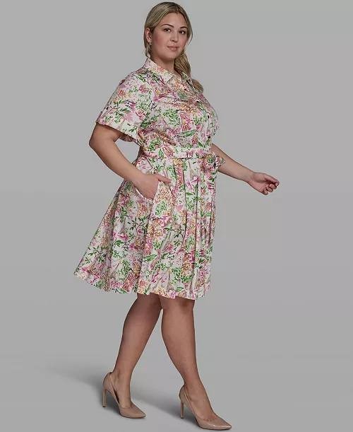 Karl Lagerfeld Paris Plus Printed Collared Dress White/Pink 16W NWT $169