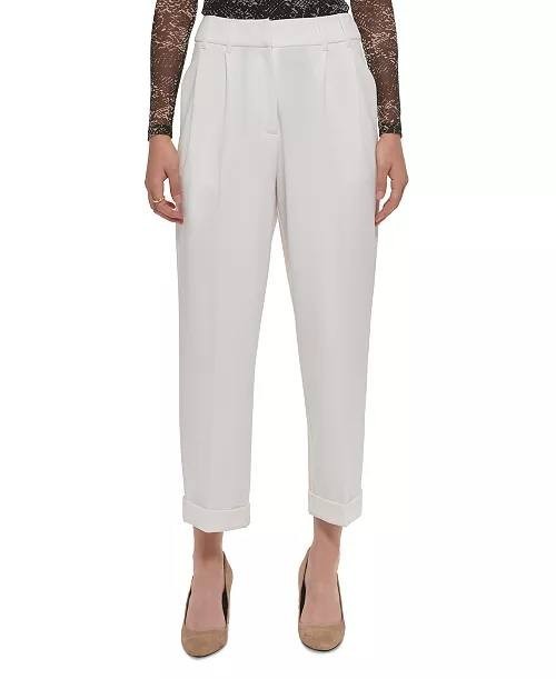 DKNY Pleated Straight‑Leg Cuffed Cropped Pants – Size 10 – NWT – MSRP$99