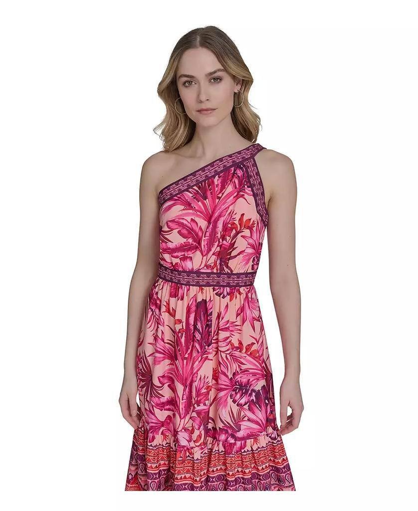 Eliza J Mixed‑Print One‑Shoulder Tiered Midi Dress Floral Multi 16 NWT $158